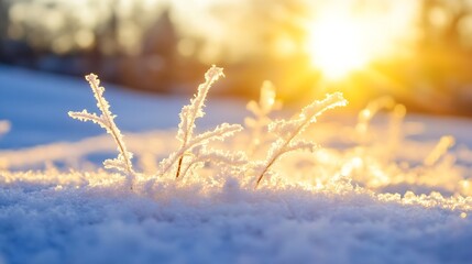 Aufkleber - Frosted Grass Glimmering in the Morning Sunlight in a Winter Wonderland : Generative AI