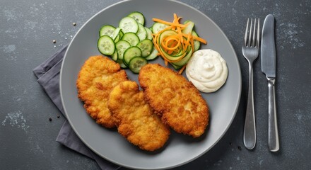 Wall Mural - deliciously crispy fried chicken with fresh vegetables