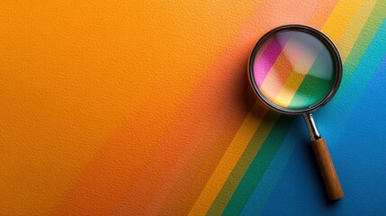 Wall Mural - magnifying glass on colorful rainbow background representing science and technology breakthroughs
