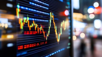 Leinwandbilder - Intricate digital stock market graph showcasing dynamic trading activity on a blurred background : Generative AI