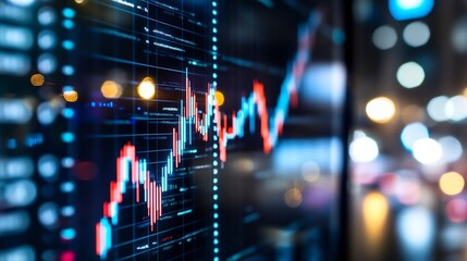 Fototapete - Dynamic stock market chart glowing with vibrant colors depicting upward trend and economic growth : Generative AI