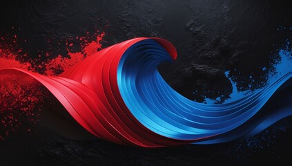 Wall Mural - Abstract Red and Blue Wave: Dynamic 3D Render with Dark Background