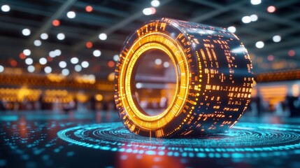 Wall Mural - glowing circular ring with intricate circuit design for futuristic virtual reality project visualiza