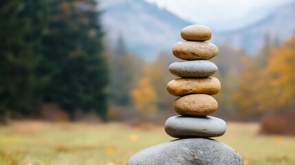 Aufkleber - Carefully balanced stones stacked on each other in a natural outdoor setting symbolizing balance and harmony : Generative AI