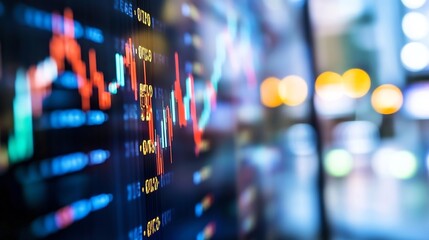 Leinwandbilder - Dynamic financial market graph displaying trends and statistics on digital screen : Generative AI