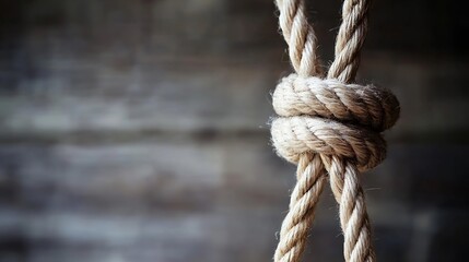 Poster - Detailed close up of a strong rope knot showcasing craftsmanship and texture on a rustic background : Generative AI