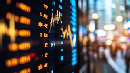 Leinwandbilder - Dynamic urban financial market chart reflecting trading fluctuations and market trends with colorful graphical display : Generative AI