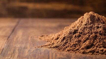 Poster - Natural brown sugar piled on rustic wooden table showcasing rich texture and earthy tones for culinary use : Generative AI