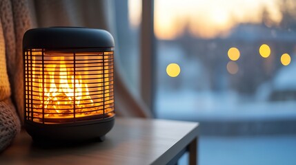 Aufkleber - Heater Radiating Warmth at Sunset with Soft Bokeh Lights Creating a Cozy Home Environment : Generative AI