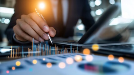 Poster - Business Professional Analyzing Data Trends with Graphs and Laptop on Desk : Generative AI