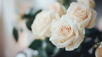 Leinwandbilder - Delicate soft peach roses captures the beauty of floral arrangement in a tranquil setting : Generative AI