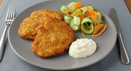 Wall Mural - delicious crispy potato patties with fresh salad
