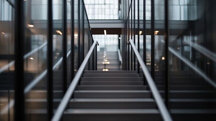 Poster - Modern staircase in contemporary office building showcasing sleek architecture and natural light for inspiring interior design : Generative AI