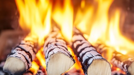Aufkleber - Burning Logs in a Cozy Fireplace Creating Warmth and Ambiance with Beautiful Flames : Generative AI