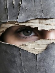 Poster - Close Up of an Intense Eye Surrounded by Peeling Bark Creating a Unique Perspective : Generative AI