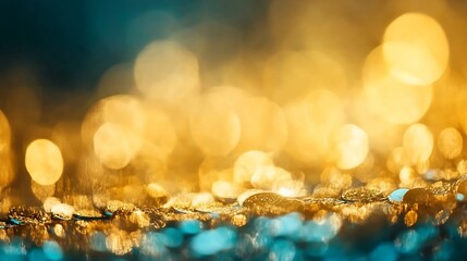 Fototapete - Golden Abstract Bokeh Lights on a Shimmering Surface : Generative AI