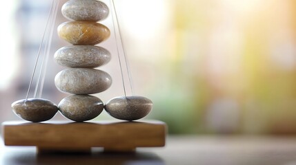 Poster - Carefully balanced stones showcasing tranquility and zen vibes in a sunny setting : Generative AI