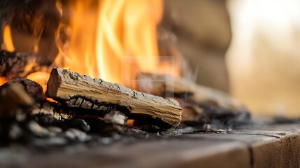 Fototapete - Close up of burning fireplace logs with vibrant flames creating a warm cozy atmosphere : Generative AI