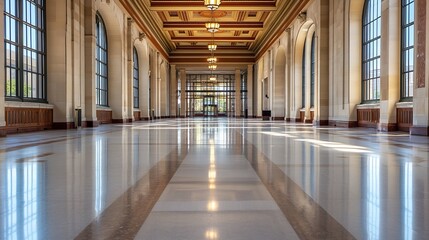 Aufkleber - Interior view of a stunning historic train station with bright light and elegant design : Generative AI