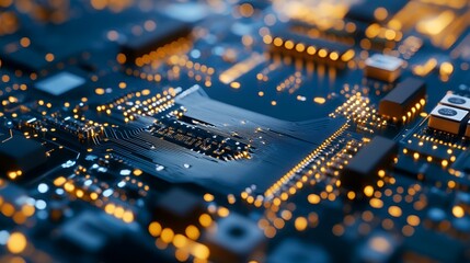 Aufkleber - Close Up of Advanced Computer Circuit Board with Glowing Features : Generative AI