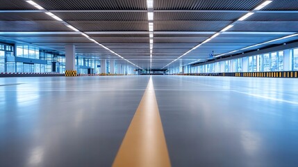 Fototapete - Spacious empty parking lot with clear lines and bright overhead lights creating a modern urban landscape : Generative AI