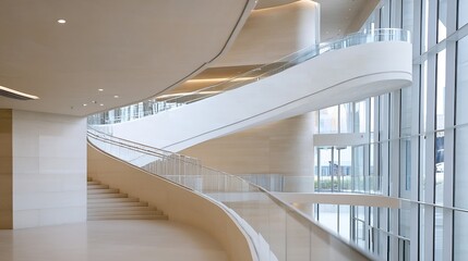 Leinwandbilder - Modern architectural design featuring a beautiful spiral staircase in a welllit urban environment : Generative AI