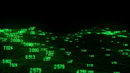 Wall Mural - abstract wave of dots and lines. digital stream binary code, green matrix. blockchain concept and da