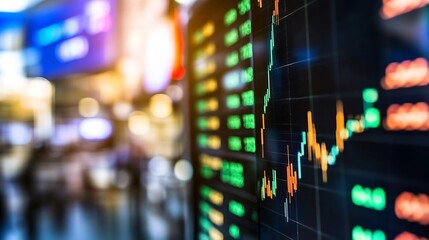 Aufkleber - Stock market display with financial chart and data points in focus : Generative AI