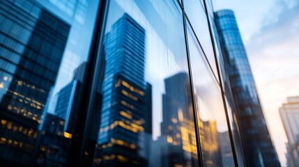 Poster - Stunning Glass Reflections of Modern Urban Architecture at Sunset : Generative AI