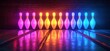 © Martinah - Vibrant Neon Bowling Pins on a Gleaming Lane Surface in a Dark Room