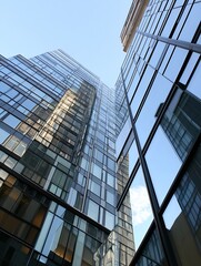 Aufkleber - Contemporary urban architecture showcasing glass facades and reflections in the city : Generative AI