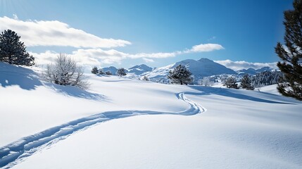 Aufkleber - Idyllic Winter Landscape with SnowCovered Ground and Blue Sky : Generative AI