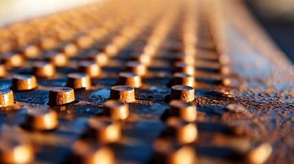 Aufkleber - Close-up of Rusty Metal Surface with Unique Textured Pattern and Warm Light : Generative AI