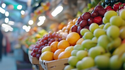 Poster - Vibrant Display of Fresh Fruits at Local Market with Soft Background : Generative AI
