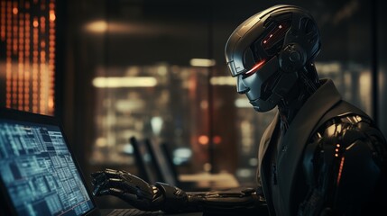 Artificial Intelligence Robot Looking at Computer Code
. Generative ai