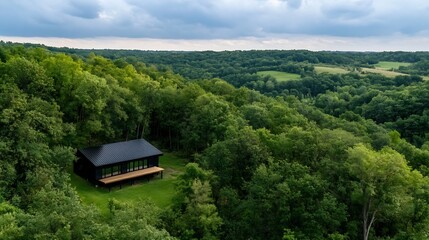 Aufkleber - Breathtaking Aerial View of a Modern House Surrounded by Lush Green Trees : Generative AI
