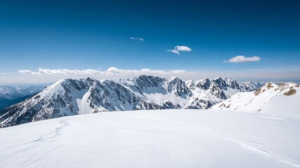Aufkleber - Breathtaking SnowCapped Mountain Range Under Clear Blue Sky on Bright Day : Generative AI