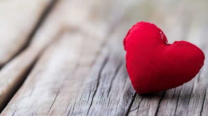 Aufkleber - Quaint red fabric heart placed on rustic wooden surface symbolizing love and affection : Generative AI