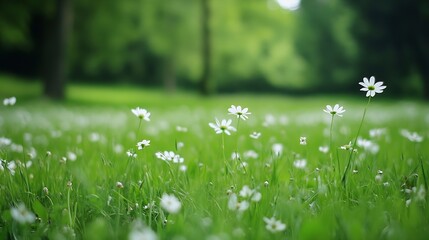 Aufkleber - Daisies Blooming in a Lush Green Meadow Enhancing Nature's Scenic Beauty : Generative AI