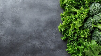 Poster - Fresh green vegetables including lettuce and broccoli on a dark background : Generative AI