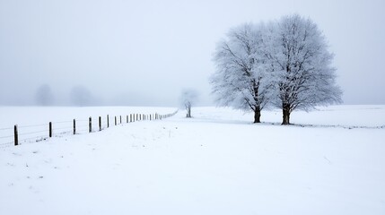 Aufkleber - Winter Wonderland with Snow Covered Trees and White Landscape : Generative AI