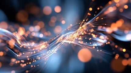 Fototapete - Abstract background showcasing luminous flowing lines with glowing particles in motion : Generative AI