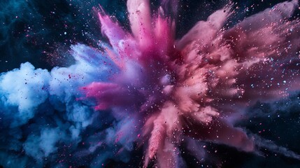 Canvas Print - vibrant explosion of multicolored powder against a dark black background, dynamic and energetic colo