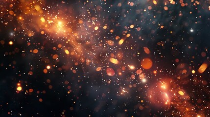 Wall Mural - crackling fire embers with dancing sparks on a deep black backdrop, shimmering golden particles and 
