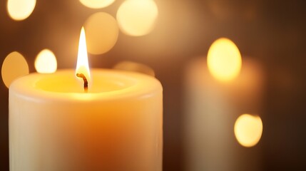 Poster - Serene Close Up of a Flickering Candle Light Creating a Warm Cozy Atmosphere for Relaxation : Generative AI