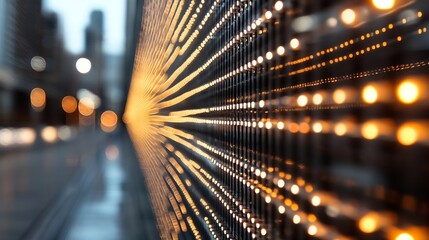 Poster - Dynamic City Lights Reflected on a Modern Urban Wall Creating a Captivating Atmosphere : Generative AI