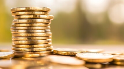 Poster - Stacked Golden Coins Representing Wealth and Financial Prosperity : Generative AI