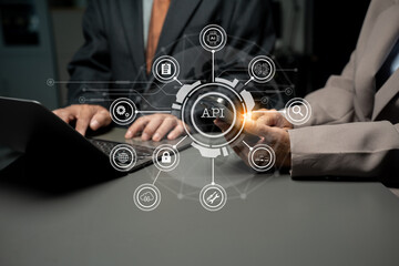 modern technology and networking concept, businessman using laptop,tablet and smartphone with virtua