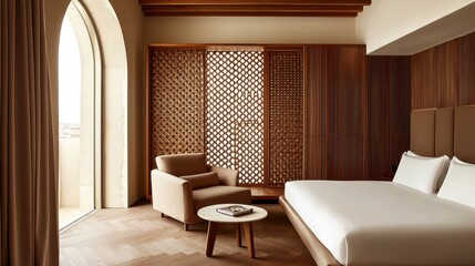 Wall Mural - Modern Interior Design of a Luxurious Hotel Room with Natural Light