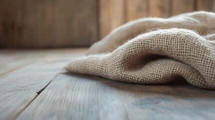 Aufkleber - Close up of textured burlap fabric on wooden surface in an artistic setting : Generative AI